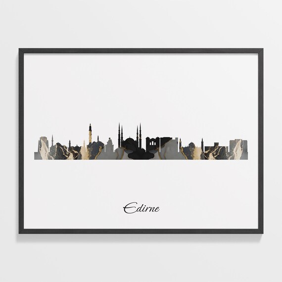 Edirne Luxury Black Gold Marble City Skyline Silhouette Poster