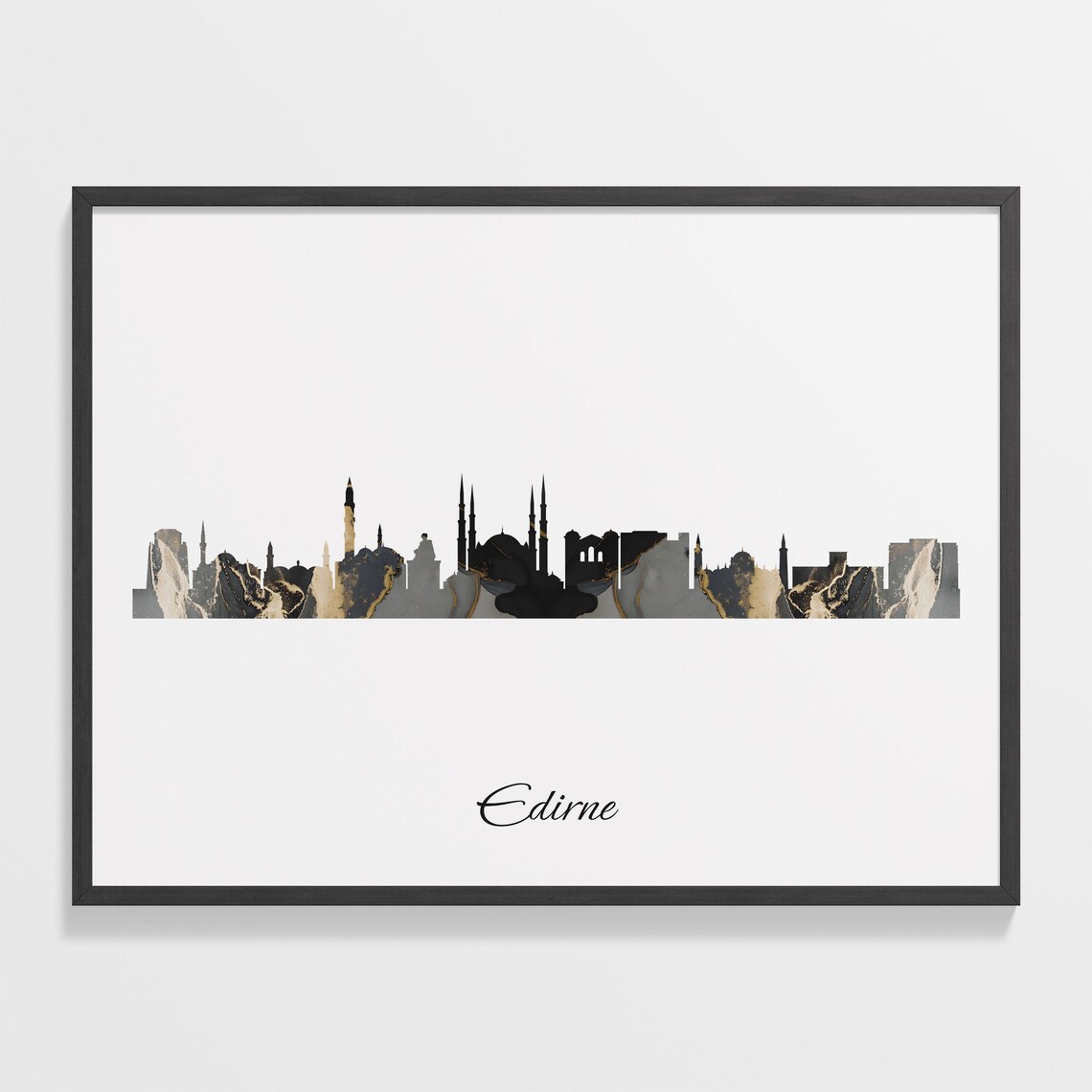 Edirne Luxury Black Gold Marble City Skyline Silhouette Poster