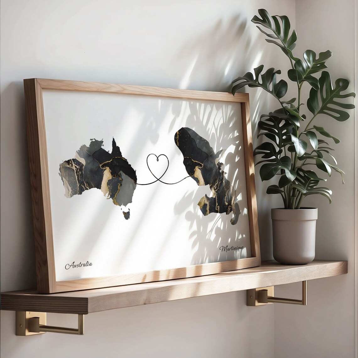 Australia Martinique Marble Two Countries Heart Connection Art Poster - Image 3