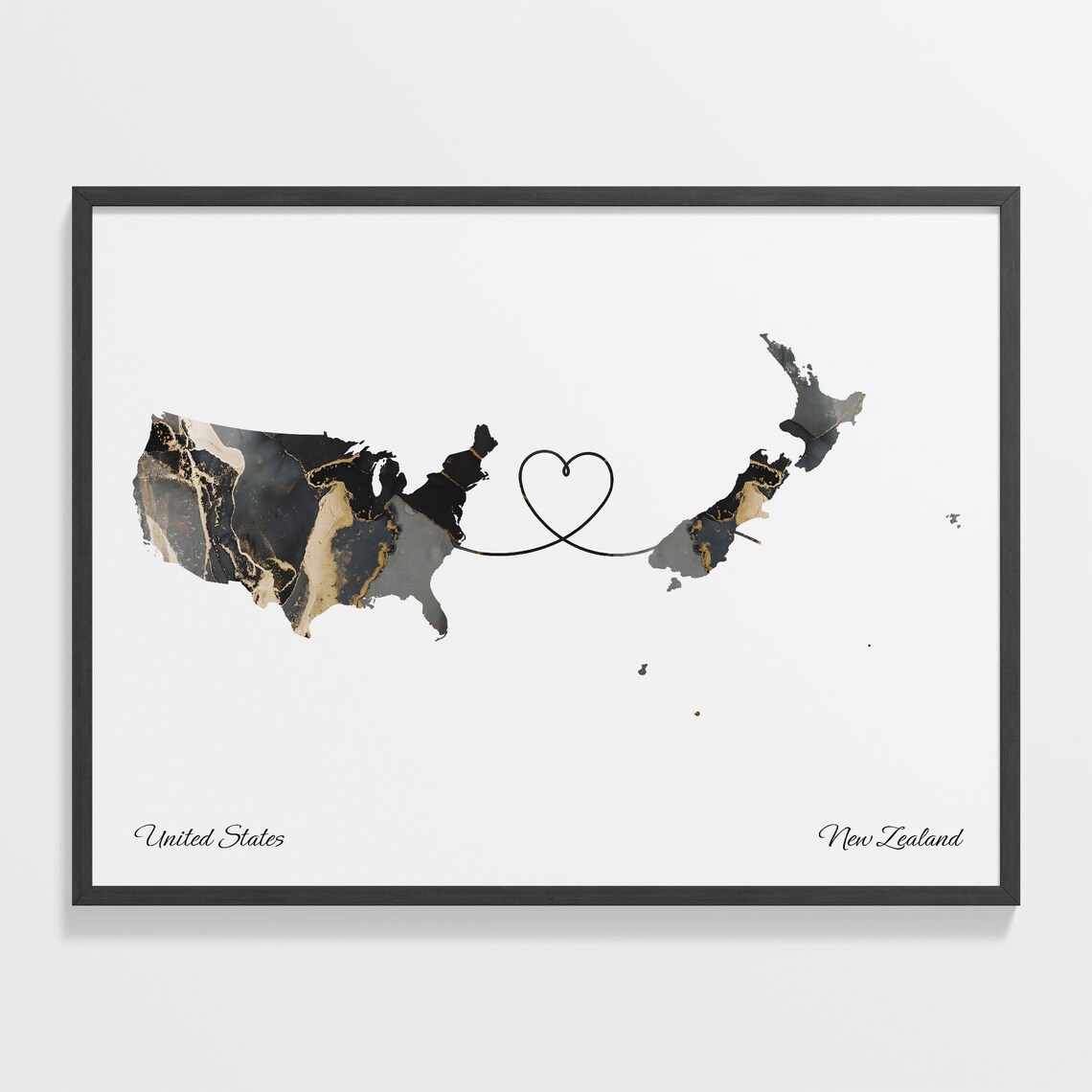 USA to New Zealand Map Poster, Travel Wall Art