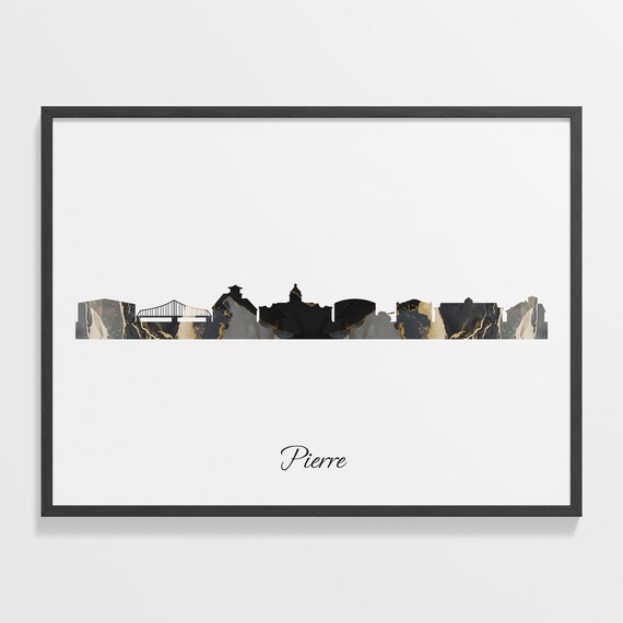 Pierre Black Gold Marble Skyline United States Cityscape Travel Gift Poster