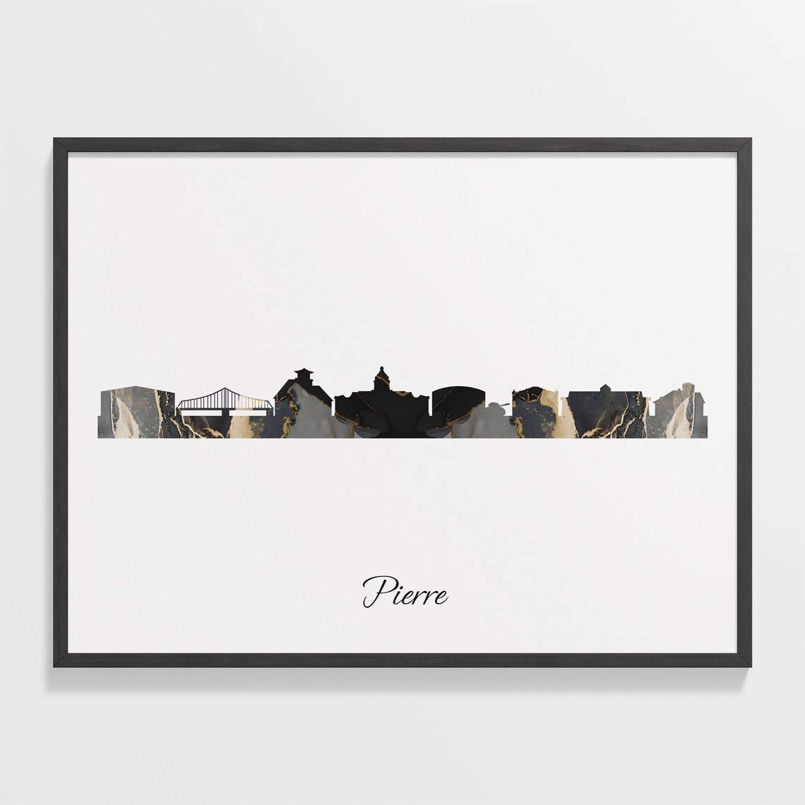 Pierre Black Gold Marble Skyline United States Cityscape Travel Gift Poster