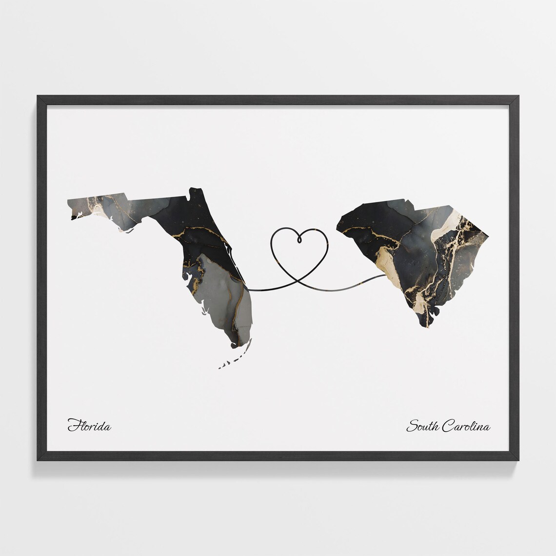 Florida To South Carolina Map Poster, Travel Art