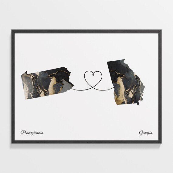 Pennsylvania Georgia Marble State Map Poster Heart Line Moving Gift