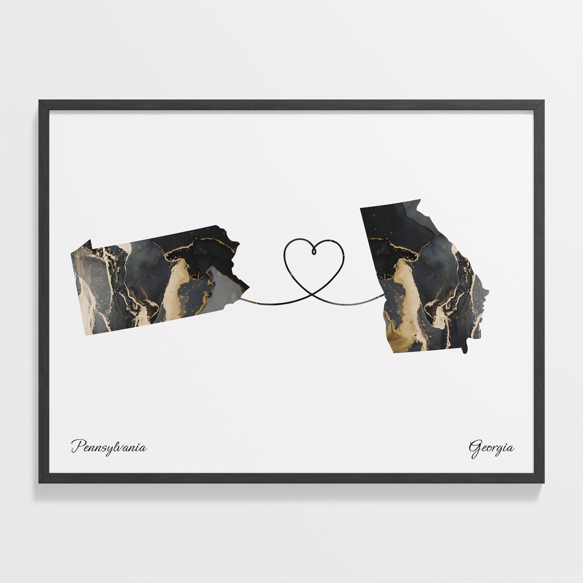 Pennsylvania Georgia Marble State Map Poster Heart Line Moving Gift