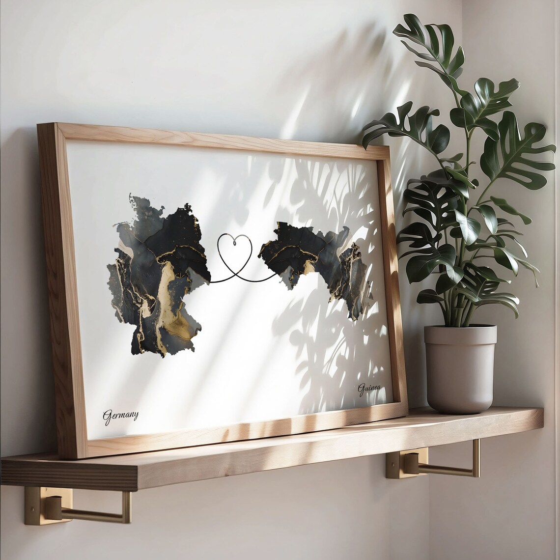 Germany to Guinea Marble Heart Map Print Long Distance Relationship Gift - Image 3