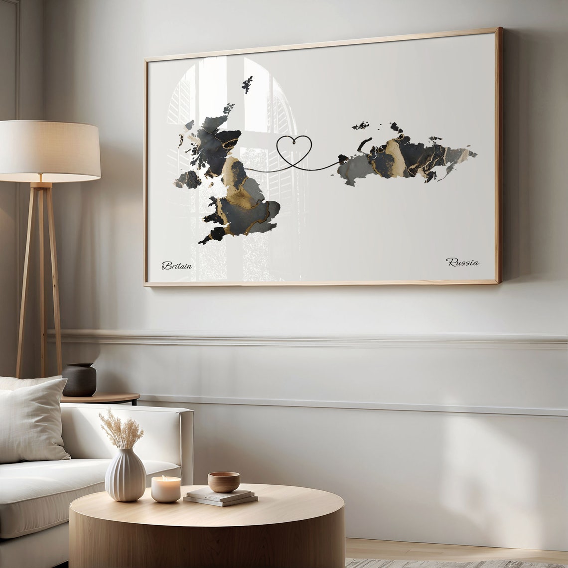 Britain and Russia Heart Connection Black and Gold Marble Poster - Image 2