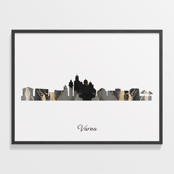 Varna Bulgaria Black and Gold Marble Skyline Silhouette Art Poster