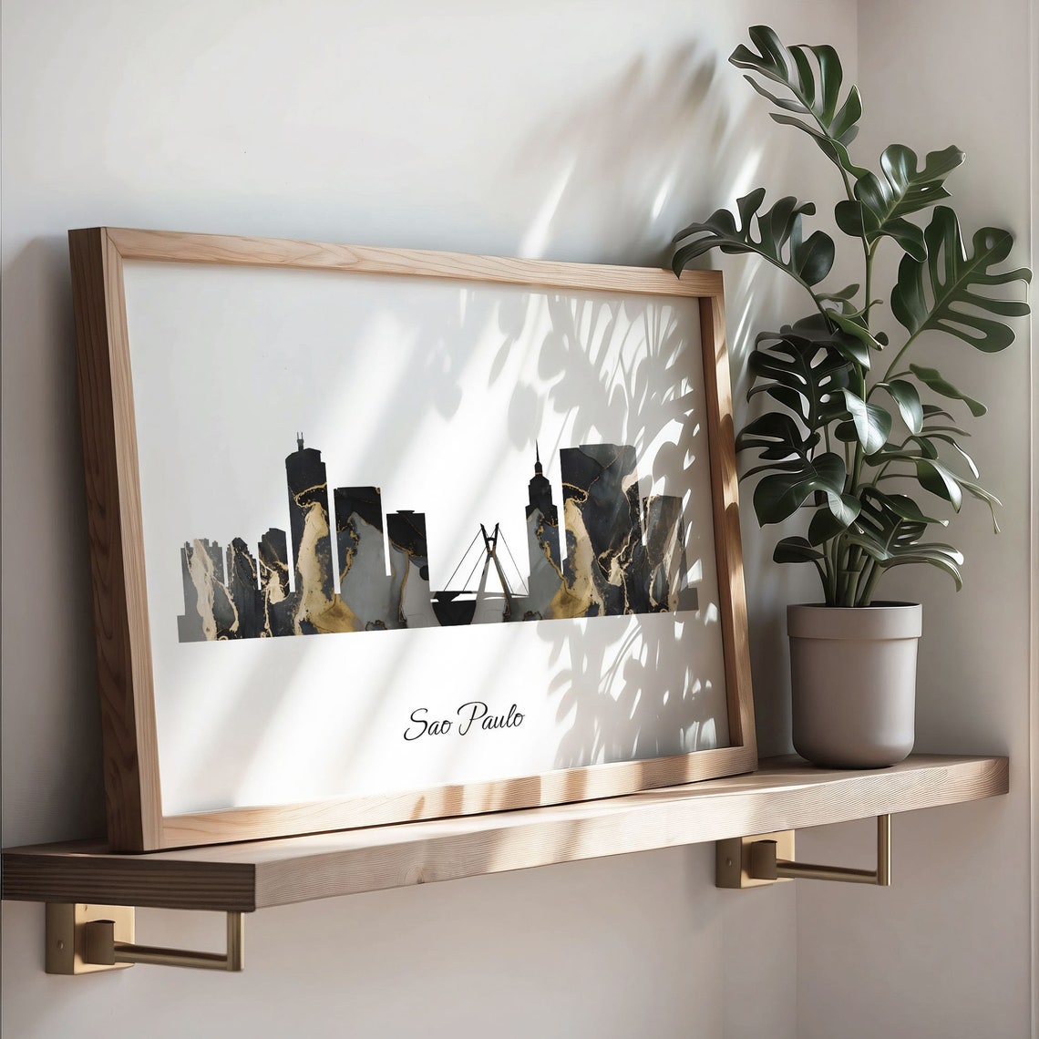 Sao Paulo Skyline Black and Gold Marble Cityscape Art Poster - Image 3
