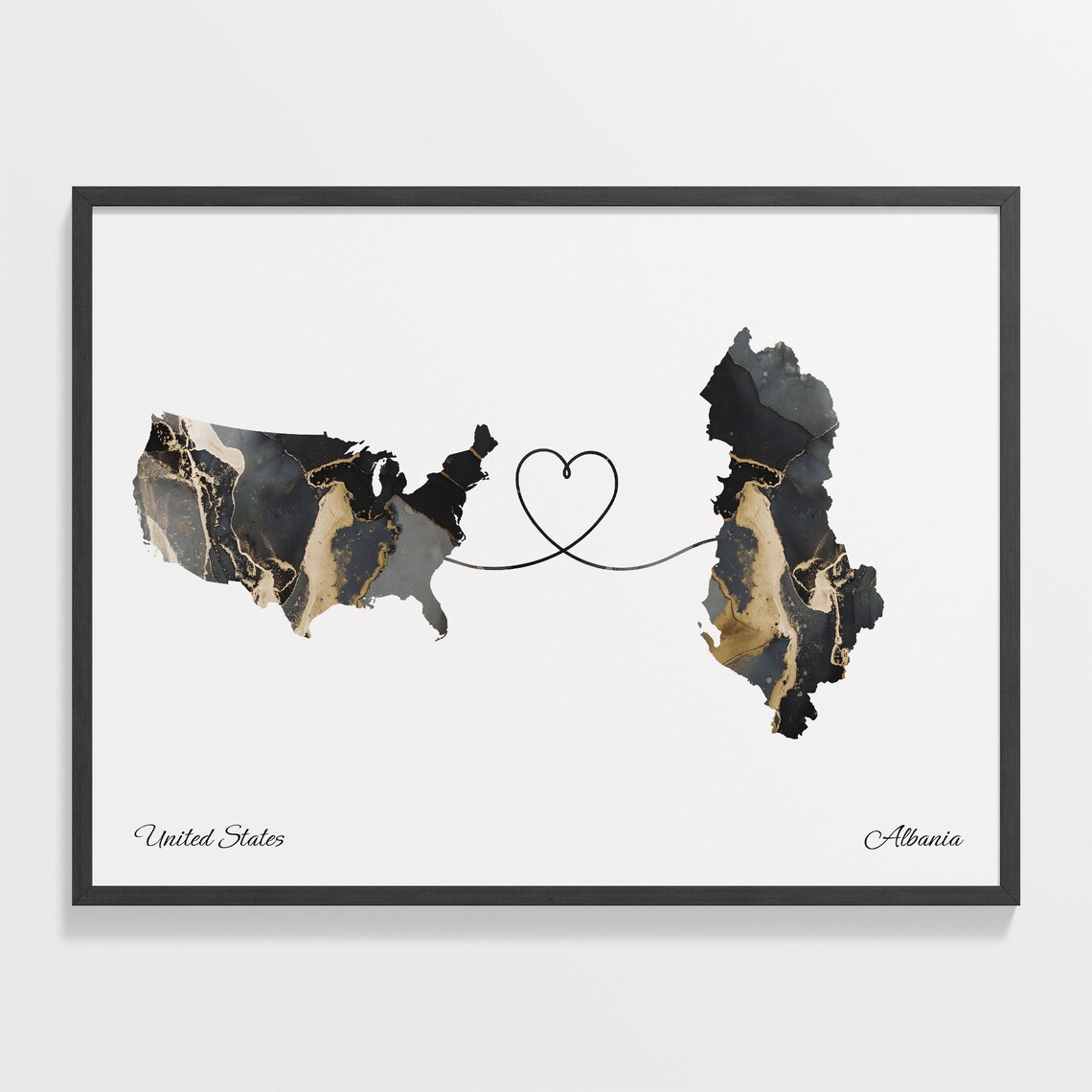 USA to Albania Map Poster, Faraway Love Travel Art