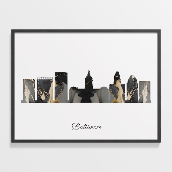 Baltimore Luxury Black Gold Marble City Skyline Silhouette Poster