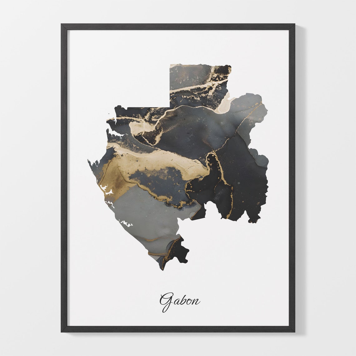 Gabon Black and Gold Marble Country Map Elegant Decor Poster