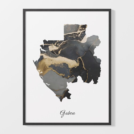 Gabon Black and Gold Marble Country Map Elegant Decor Poster