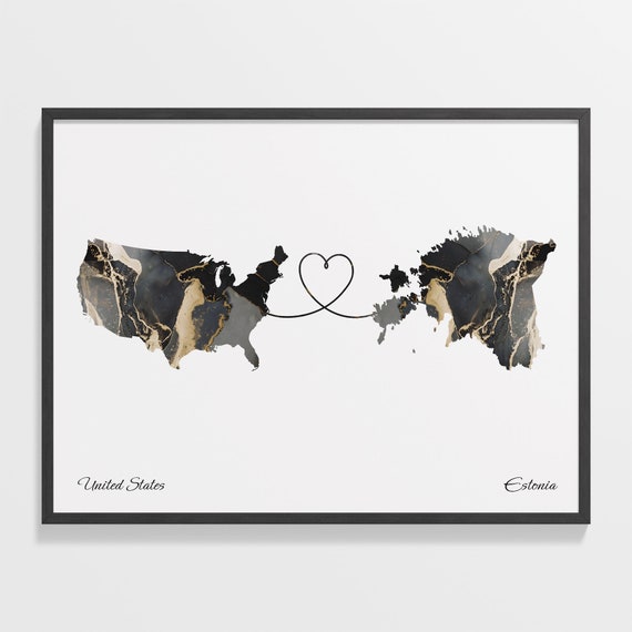 USA to Estonia Map Print, Welcome Home Wall Art