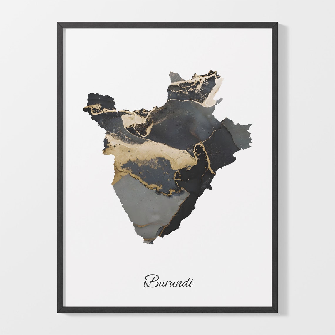 Burundi Country Map Black Gold Marble Beautiful Elegant Art Poster