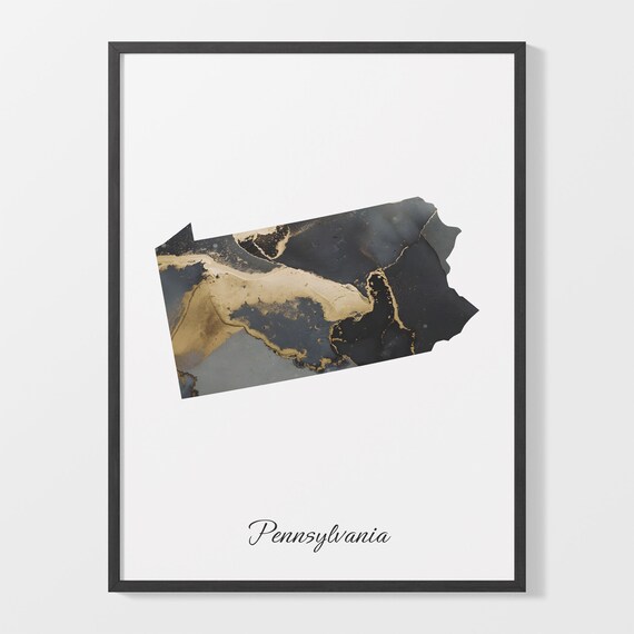 Pennsylvania Black and Gold Marble Silhouette State Map Poster