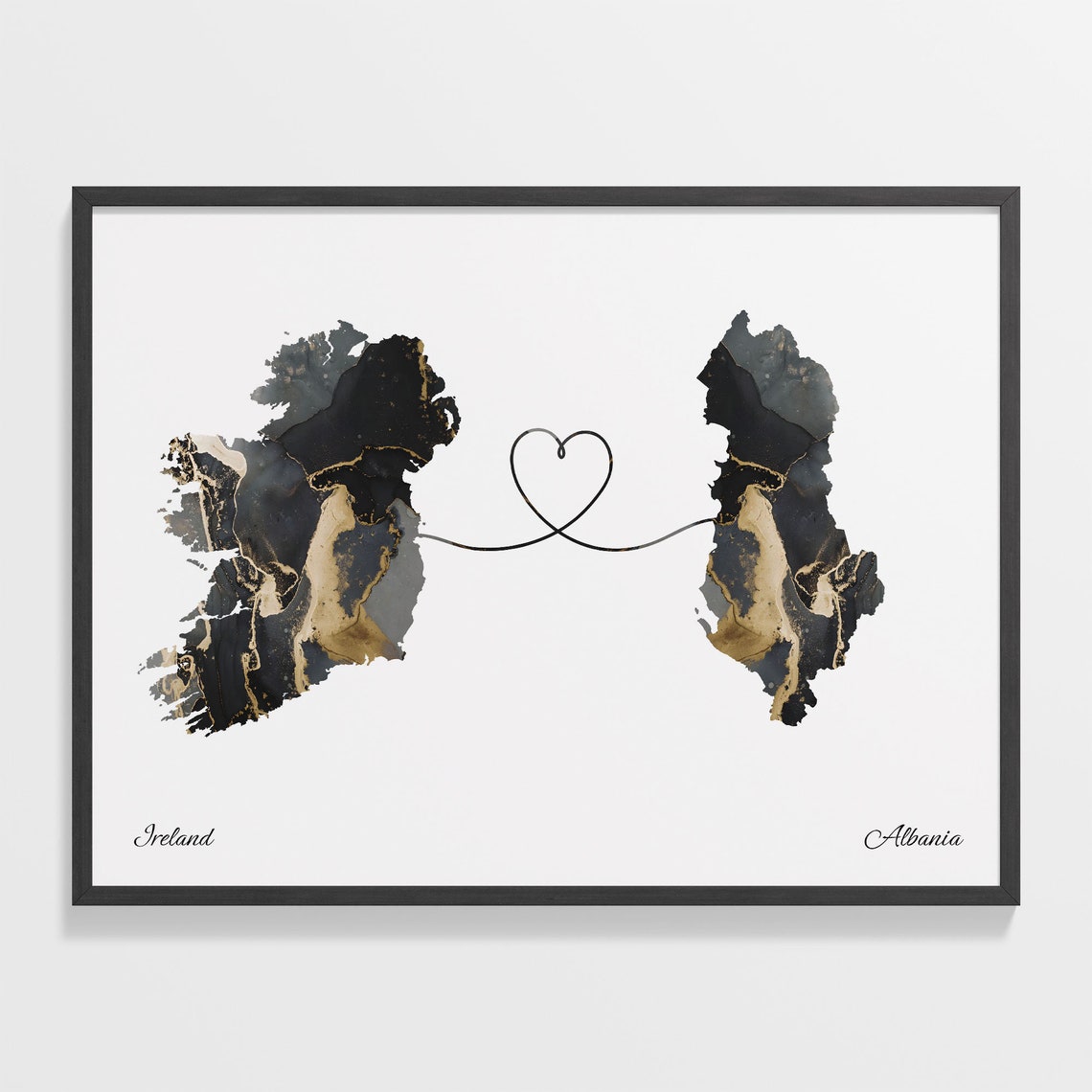 Ireland Albania Long Distance Love Heart Marble Map Gift Poster