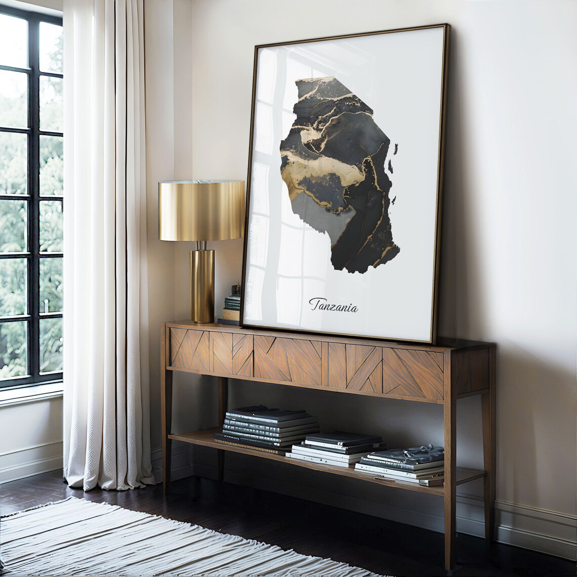 Tanzania Black and Gold Marble Country Map Silhouette Minimalist Poster - Image 4