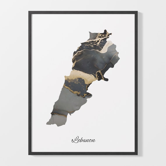 Lebanon Map Art Print, Elegant Black And Gold