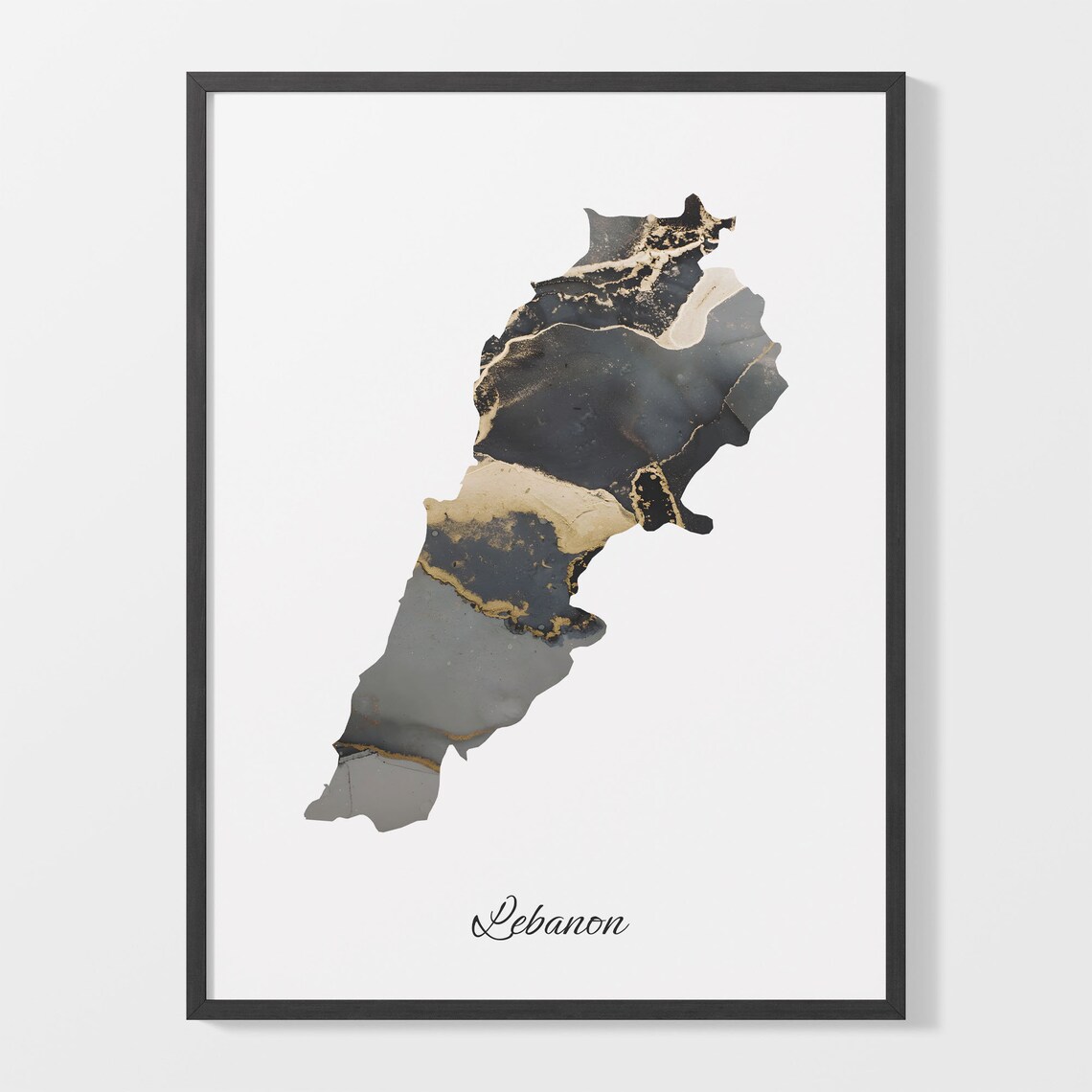 Lebanon Map Art Print, Elegant Black And Gold