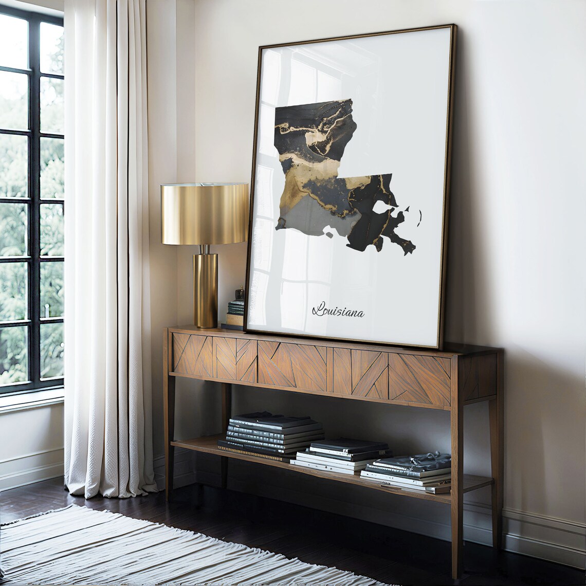 Louisiana Black And Gold Marble Map Minimalist Elegant Art Poster - Image 4