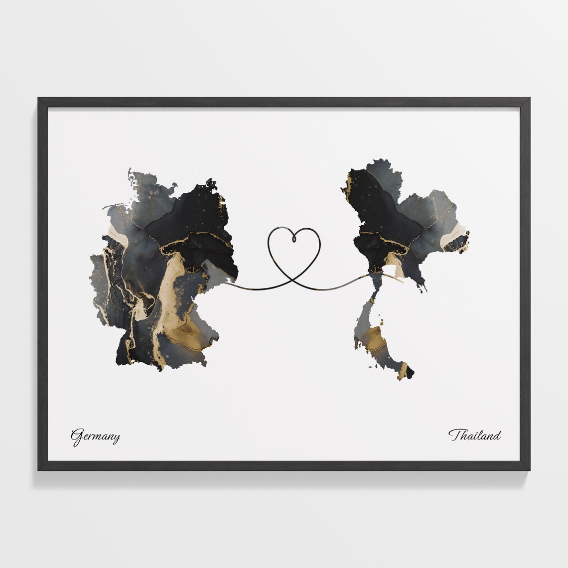 Germany Thailand Heart Marble Map Couple Long Distance Poster