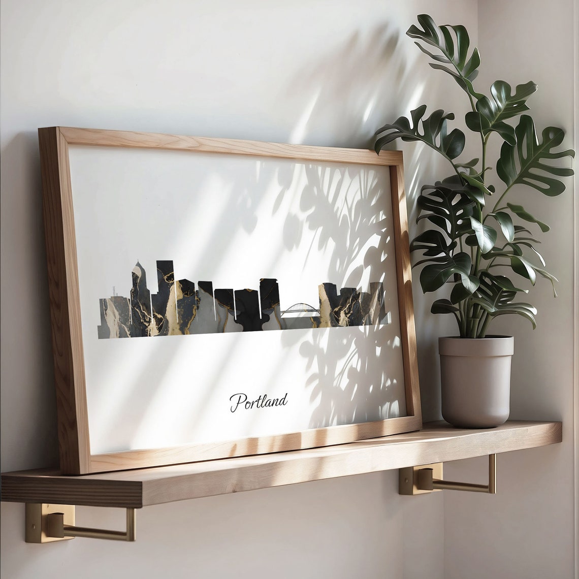 Portland Black Gold Marble Skyline Silhouette Cityscape Poster - Image 3