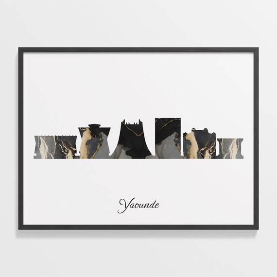 Yaounde Luxury Black Gold Marble City Skyline Silhouette Poster