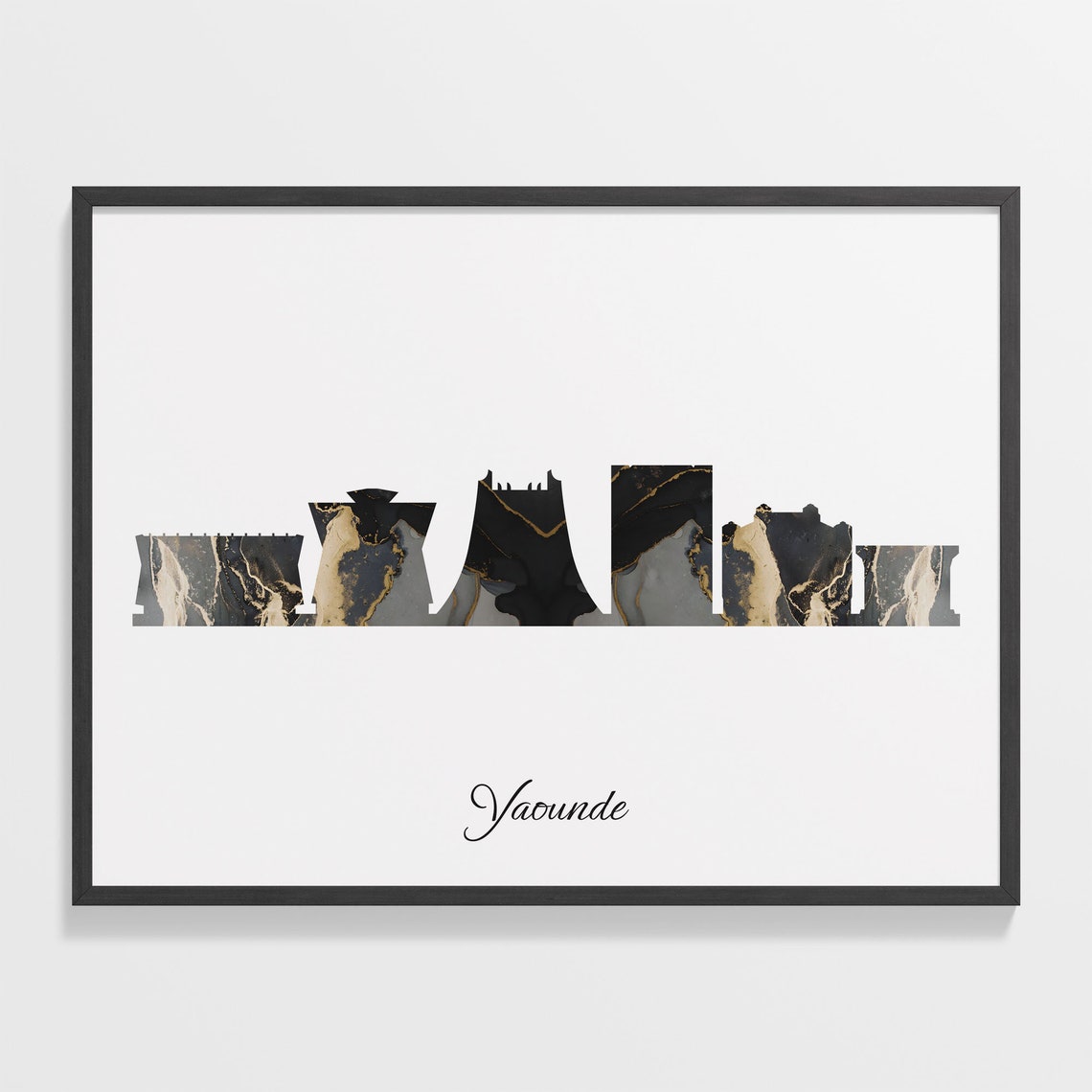 Yaounde Luxury Black Gold Marble City Skyline Silhouette Poster