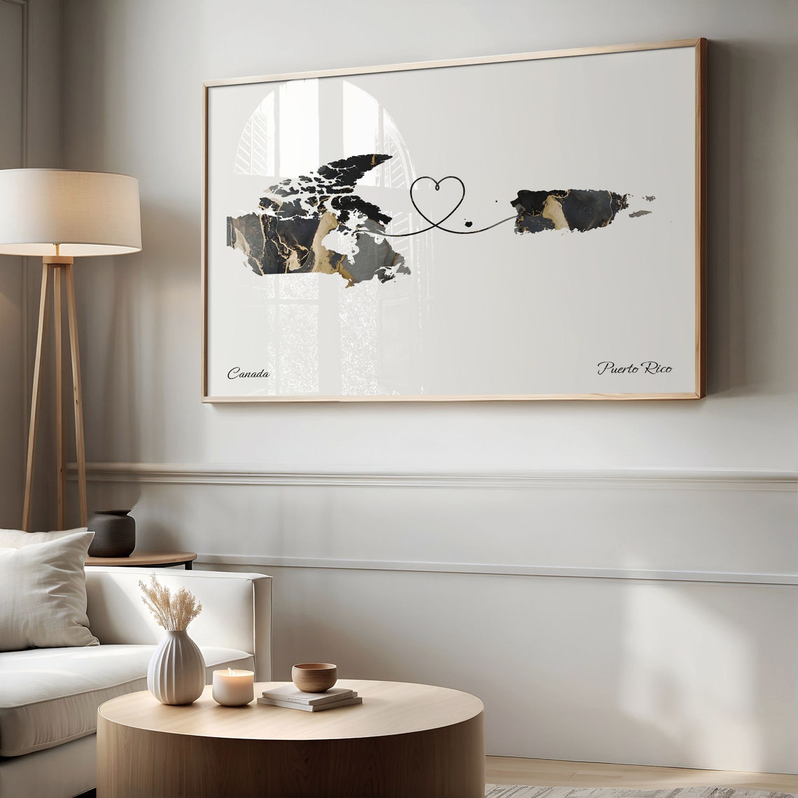 Canada and Puerto Rico Two Countries Black Gold Marble Map Poster - Image 2