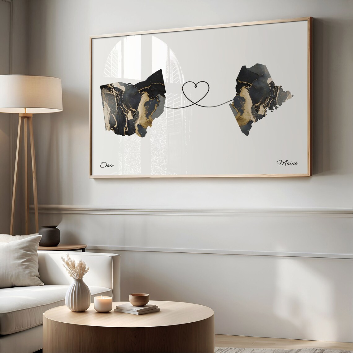 Ohio to Maine Black Marble State Map Long Distance Love Poster - Image 2