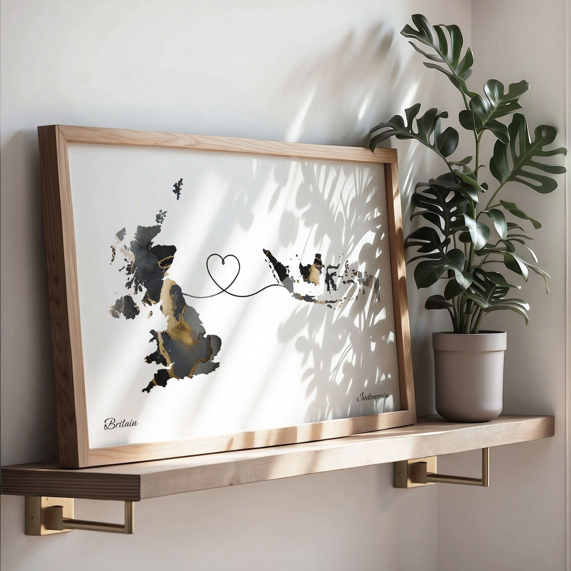 Britain to Indonesia Heart Connected Long Distance Marble Map Poster - Image 3