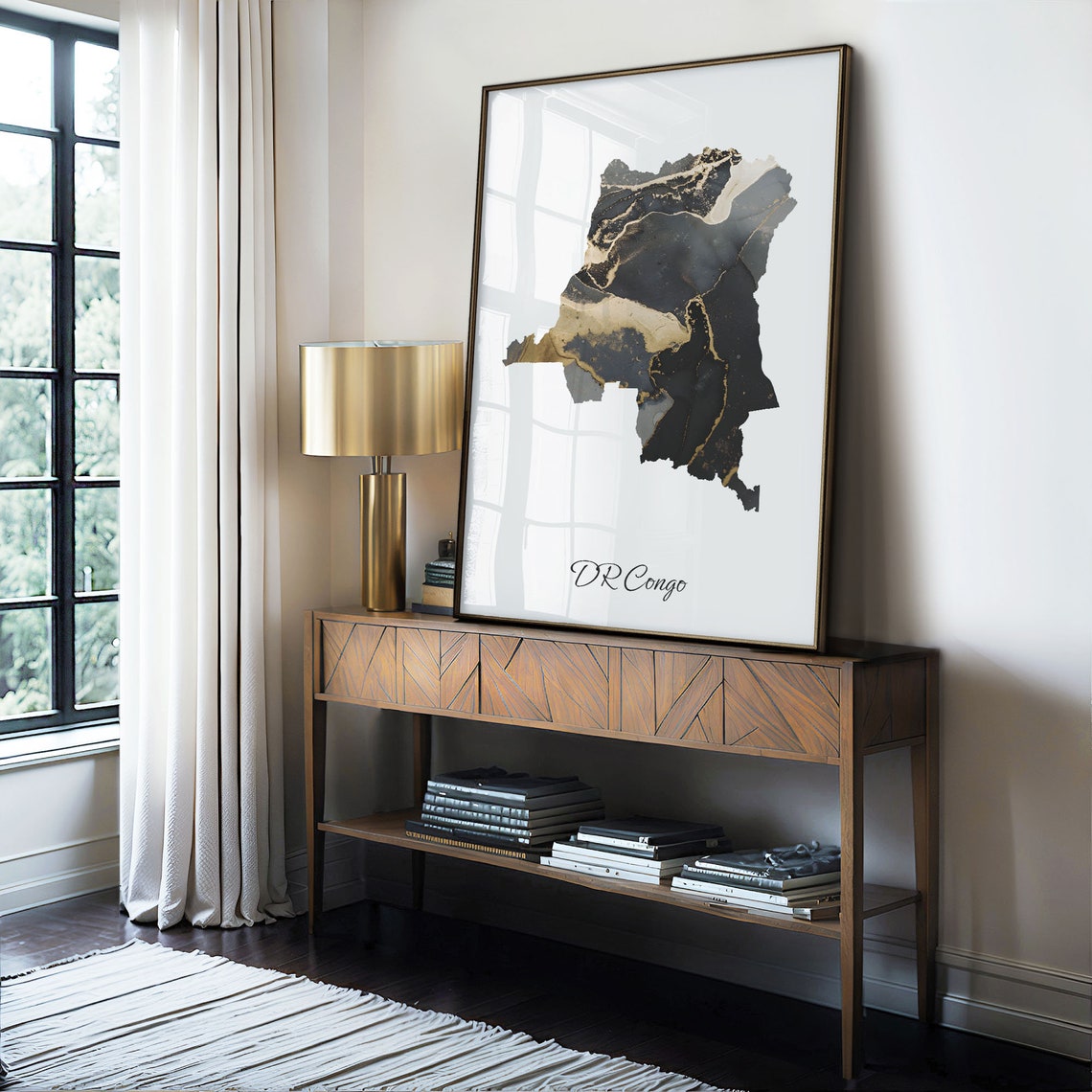 DR Congo Elegant Country Map Black Gold Marble Minimalist Poster - Image 4