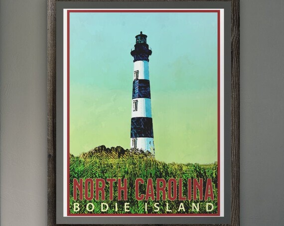 North Carolina Bodie Lighthouse Vintage Travel Poster