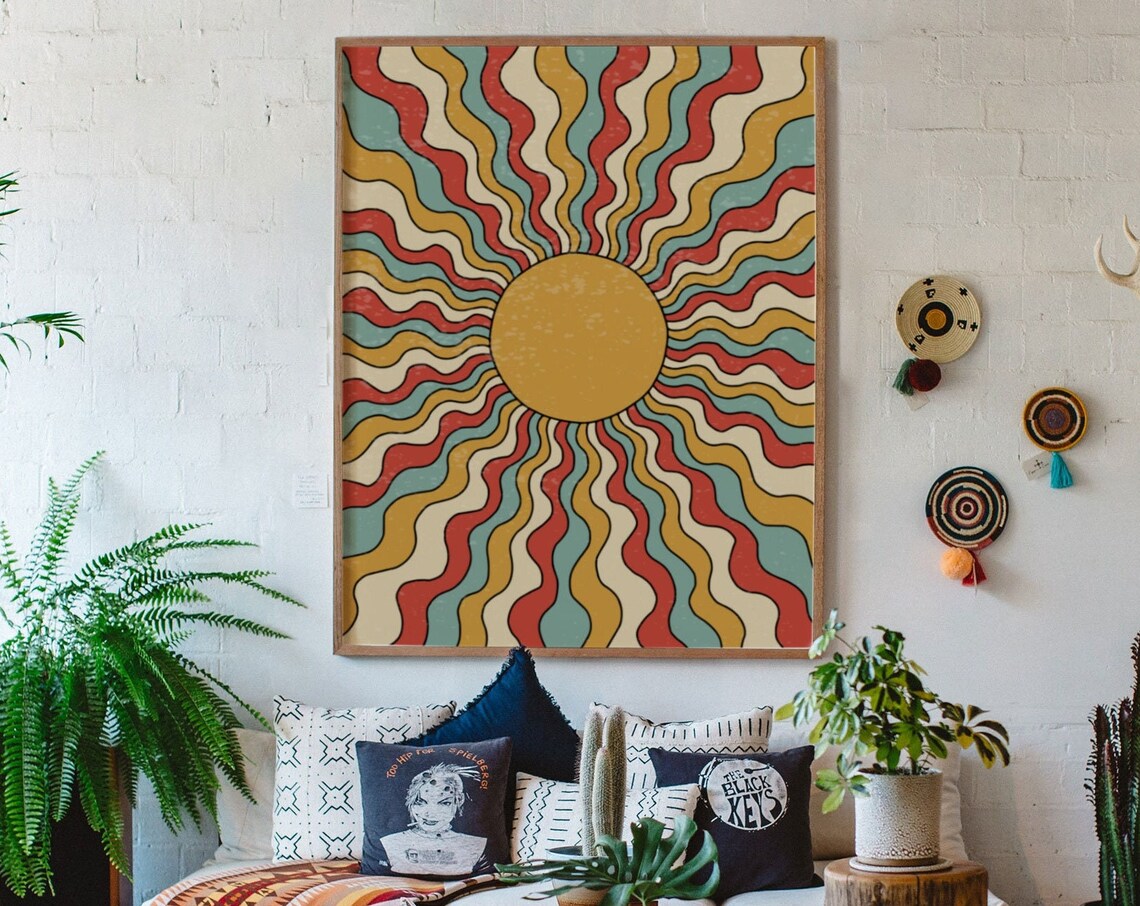 Vintage Sun Poster, Retro Boho Wall Art Print