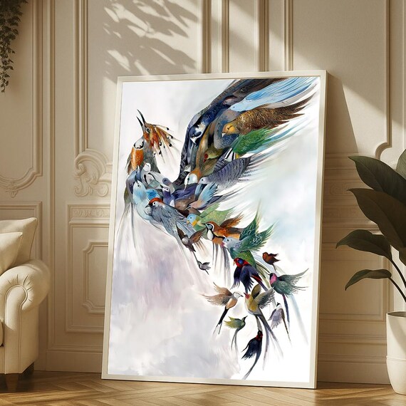 Surreal Birds Flying Out of an Open Book Bird Illusion Poster