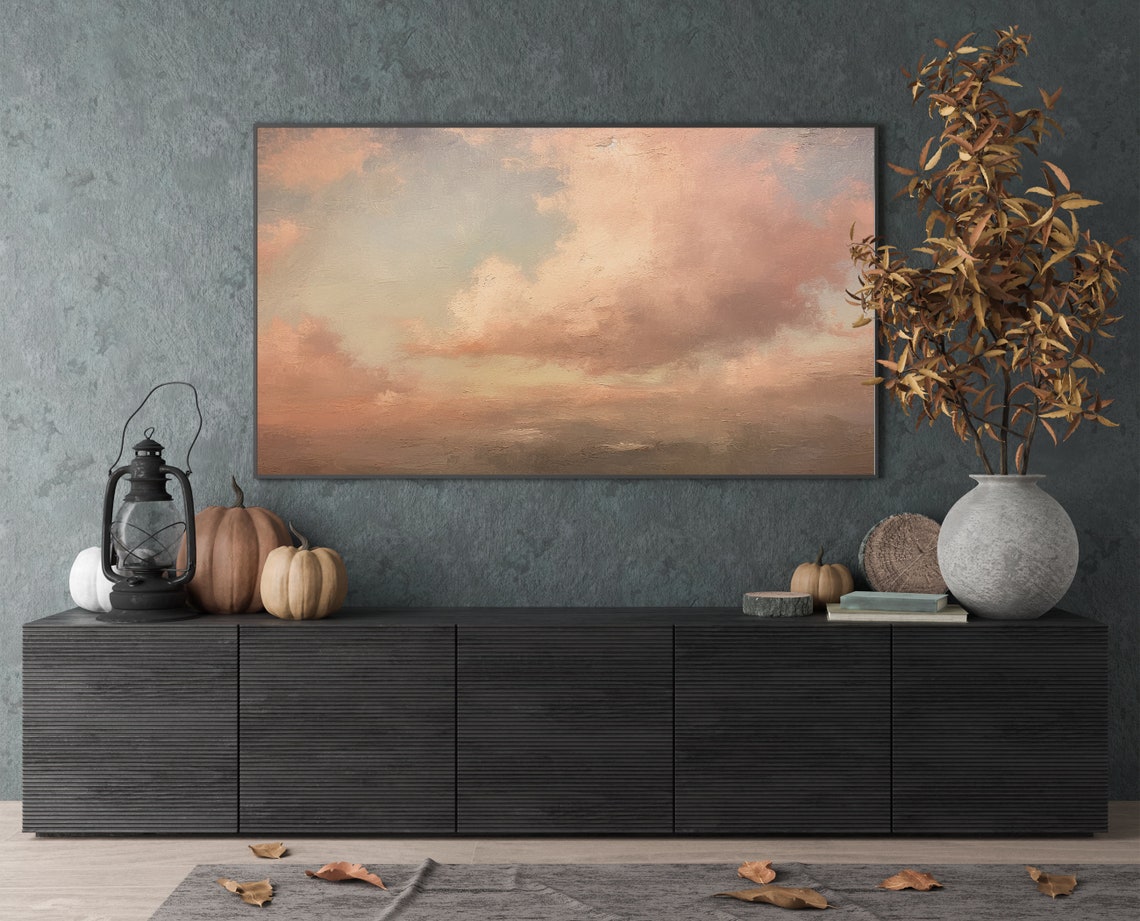 Blush Pink Cloud Sky Abstract Modern Minimalist Painting Wall Art - Image 4
