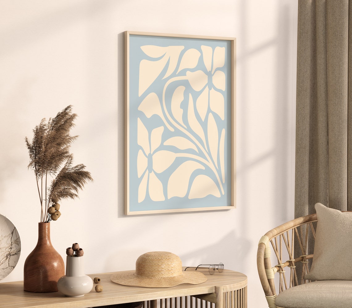 Soft Sky Blue Abstract Floral Organic Shapes Modern Art Poster - Image 2