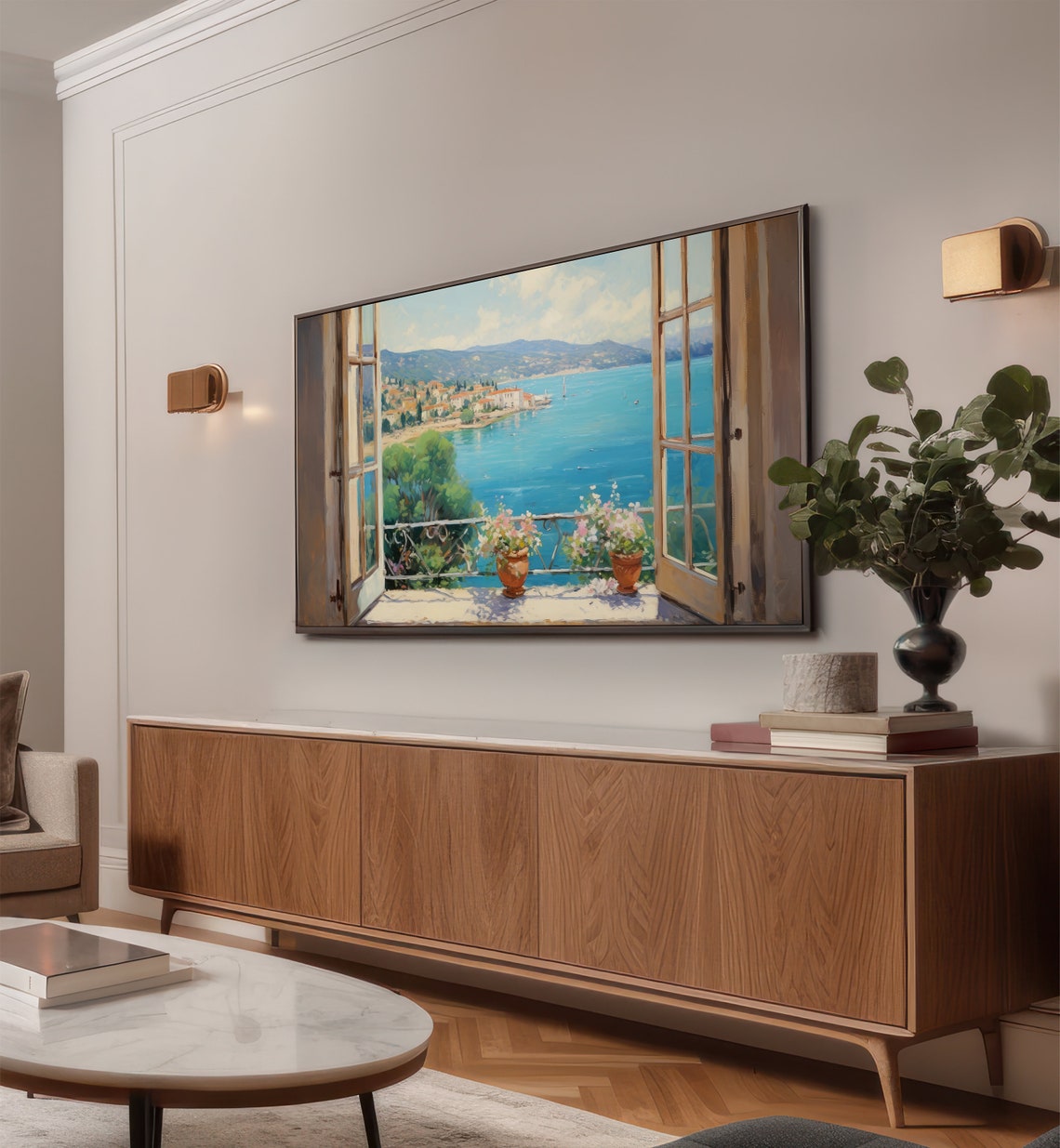 French Riviera Coast View Through Window Turquoise Sea Poster - Image 2