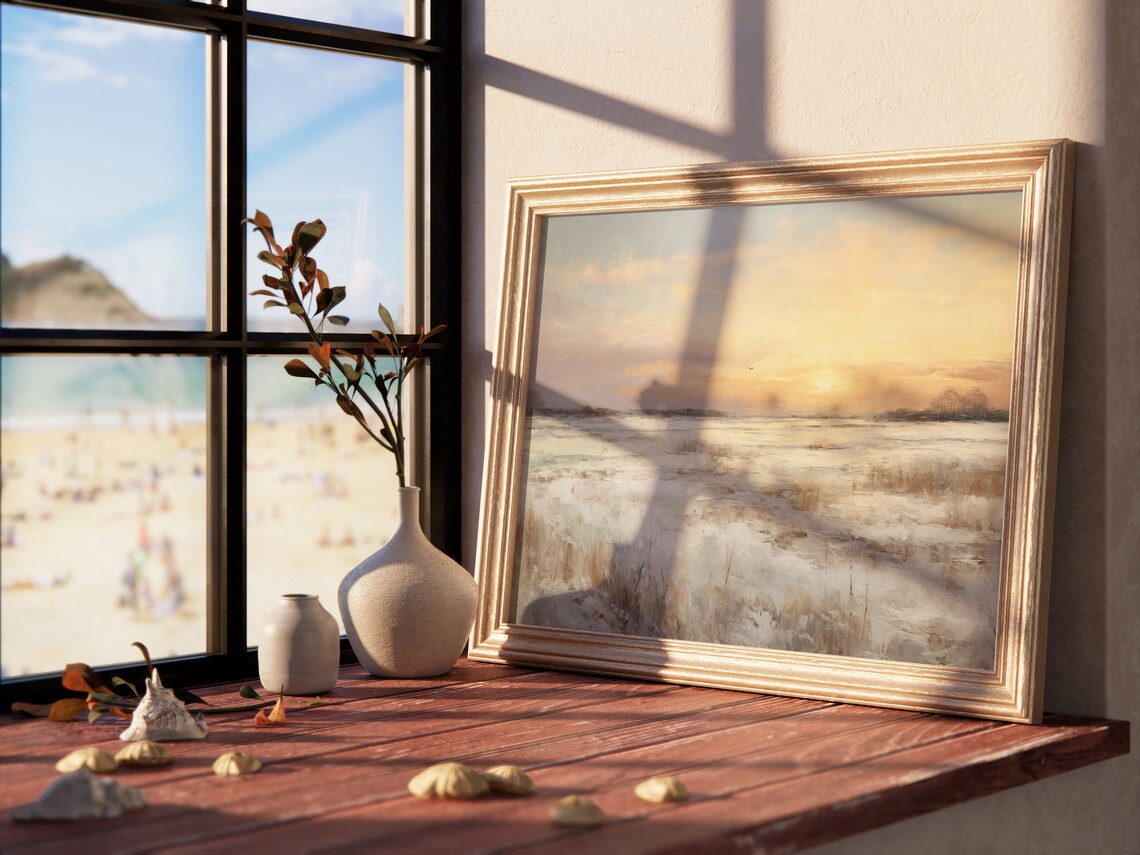 Snowy Sunset Golden Winter Field Vintage Landscape Oil Painting Poster - Image 4