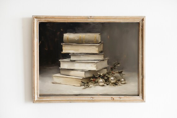 Stack of Vintage Books with Holly Moody Still Life Painting Poster