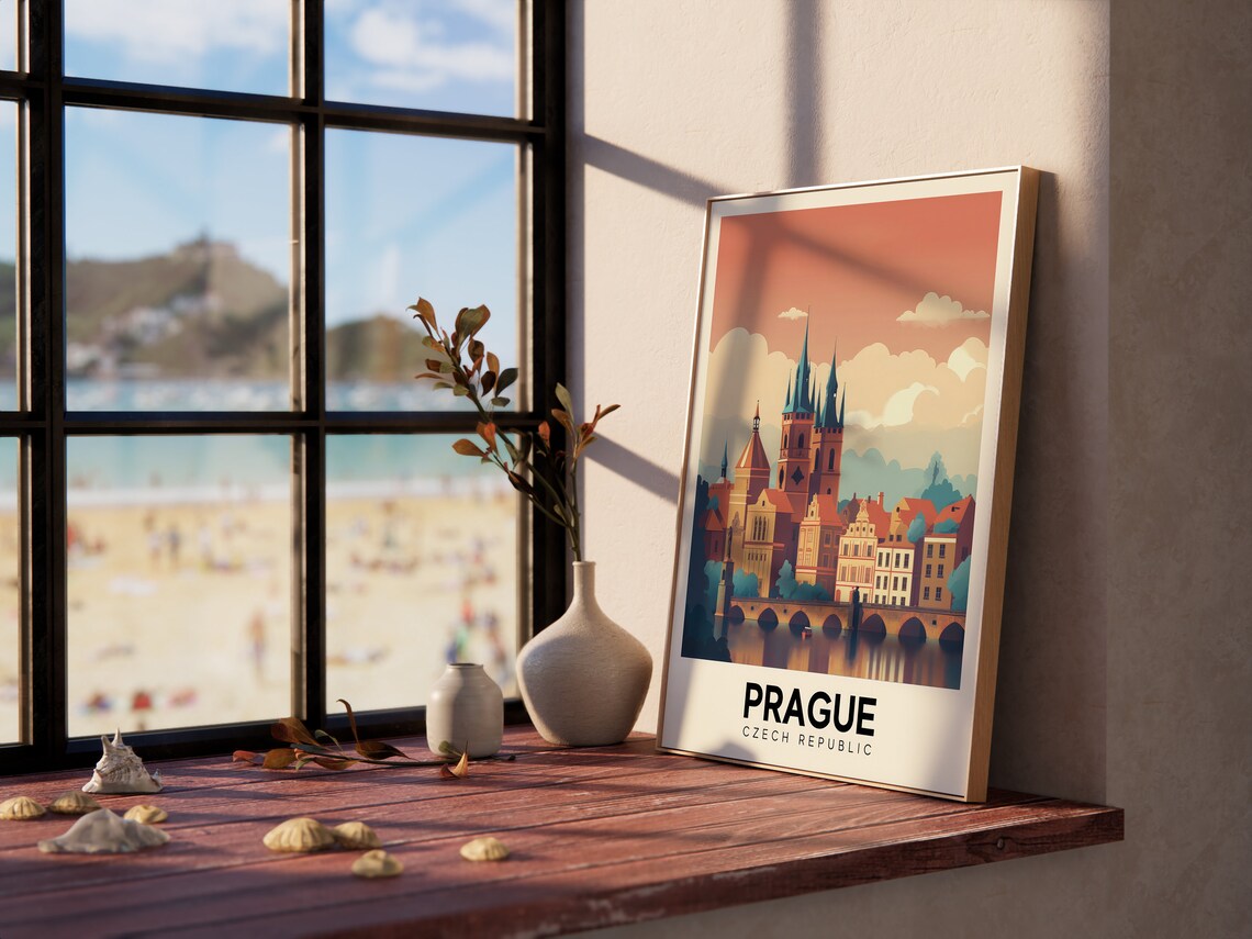 Prague Czech Republic Retro Old Town Bridge Colorful Travel Poster - Image 4