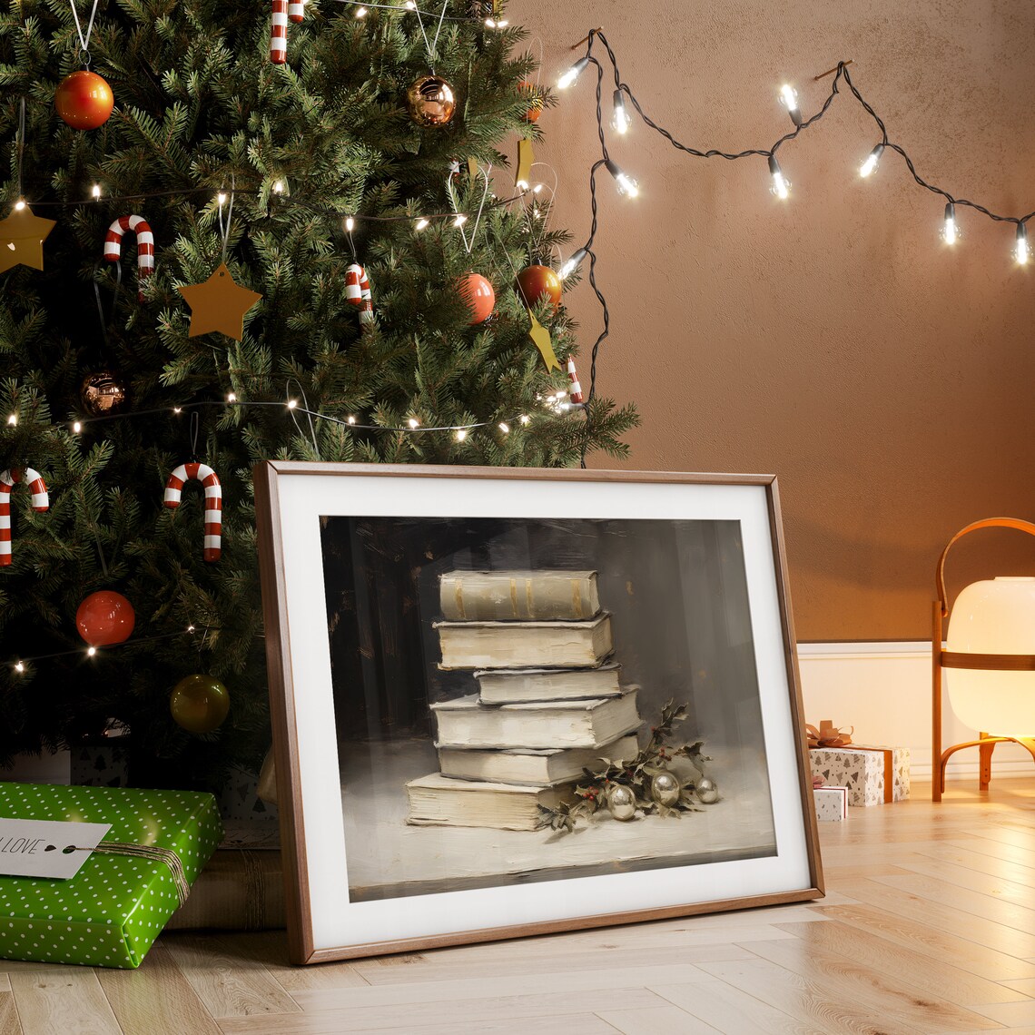Stack of Vintage Books with Holly Moody Still Life Painting Poster - Image 3