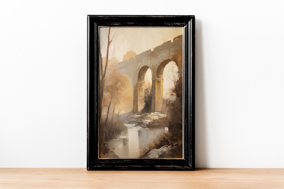 Roman Aqueduct Bridge Stream Vintage Italian Countryside Art Poster - Image 2