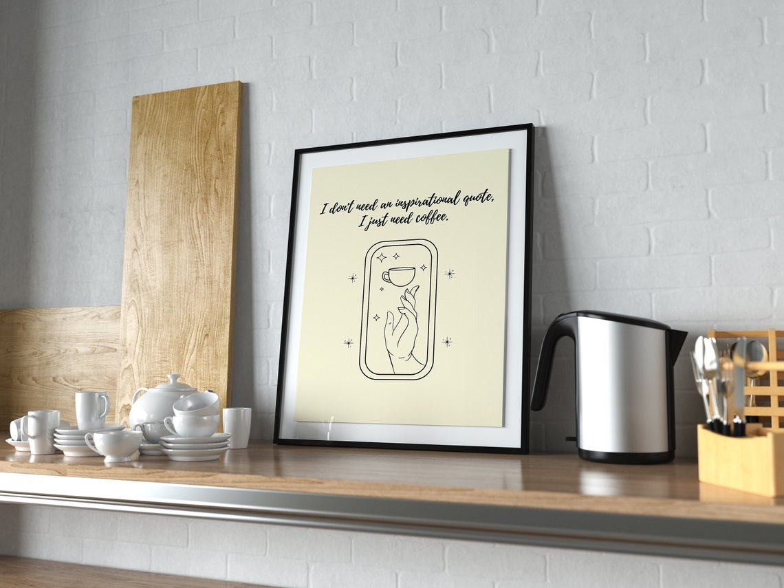 I Just Need Coffee Wall Art Funny Wall Art Minimalist Coffee Bar Decor Coffee Gifts Coffee Art Print - Image 3