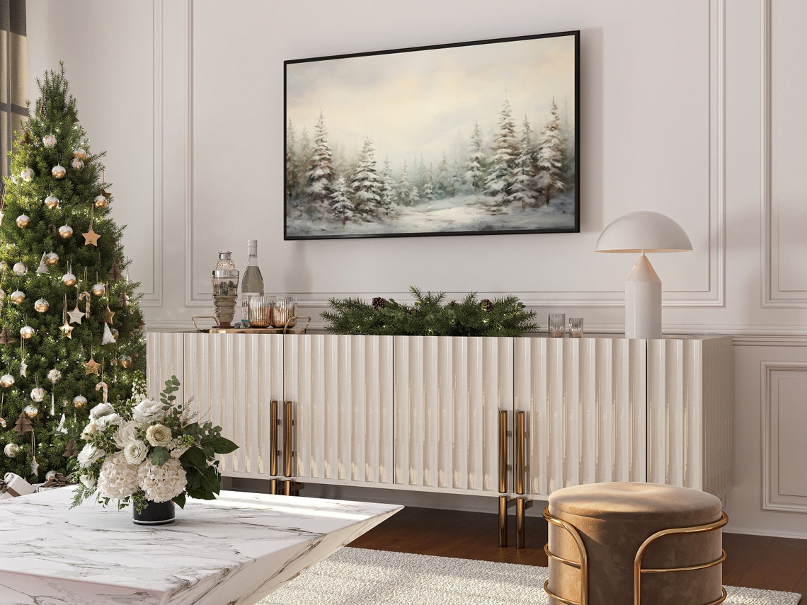 Snowy Evergreen Forest in Soft Winter Morning Light Art Poster - Image 4