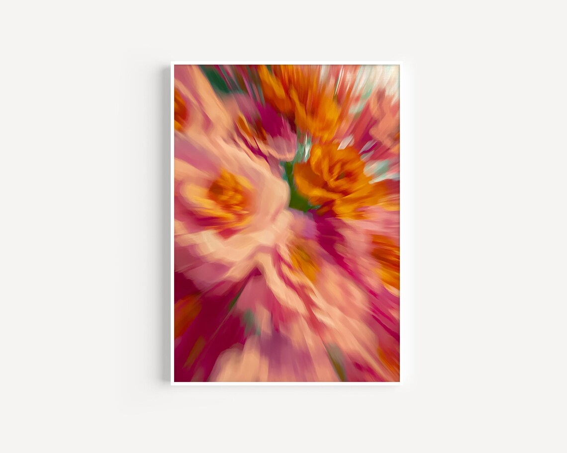 Blurred Pink and Orange Floral Motion Photography Art Poster