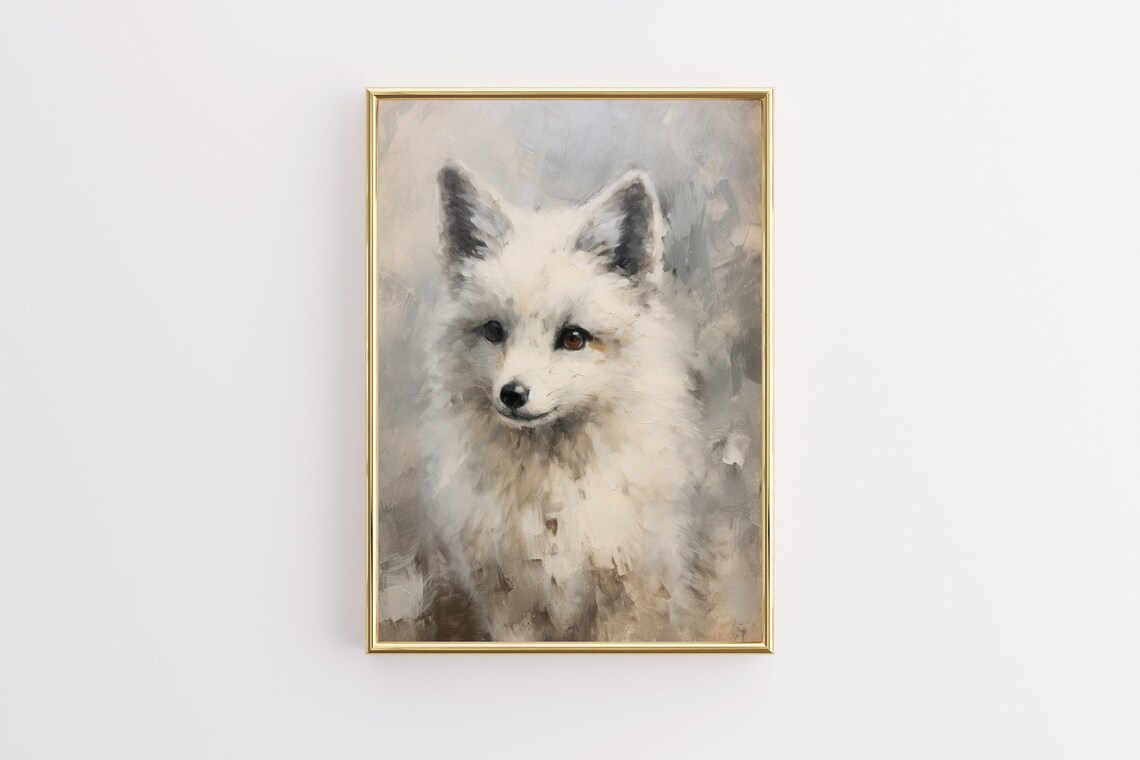 Arctic Fox Portrait Vintage Winter Wildlife Oil Painting Style Poster - Image 2
