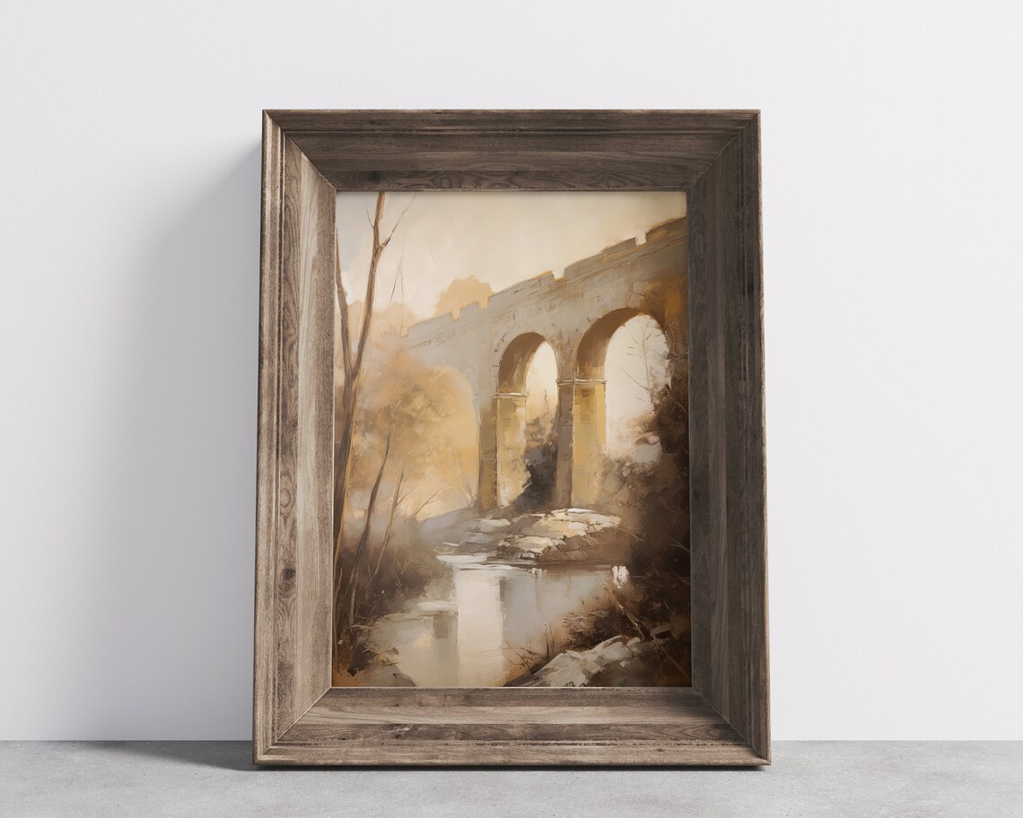 Roman Aqueduct Bridge Stream Vintage Italian Countryside Art Poster - Image 3