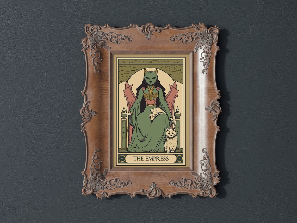 The Empress Tarot Card Green Cat Witchy Boho Vintage Art Poster - Image 4